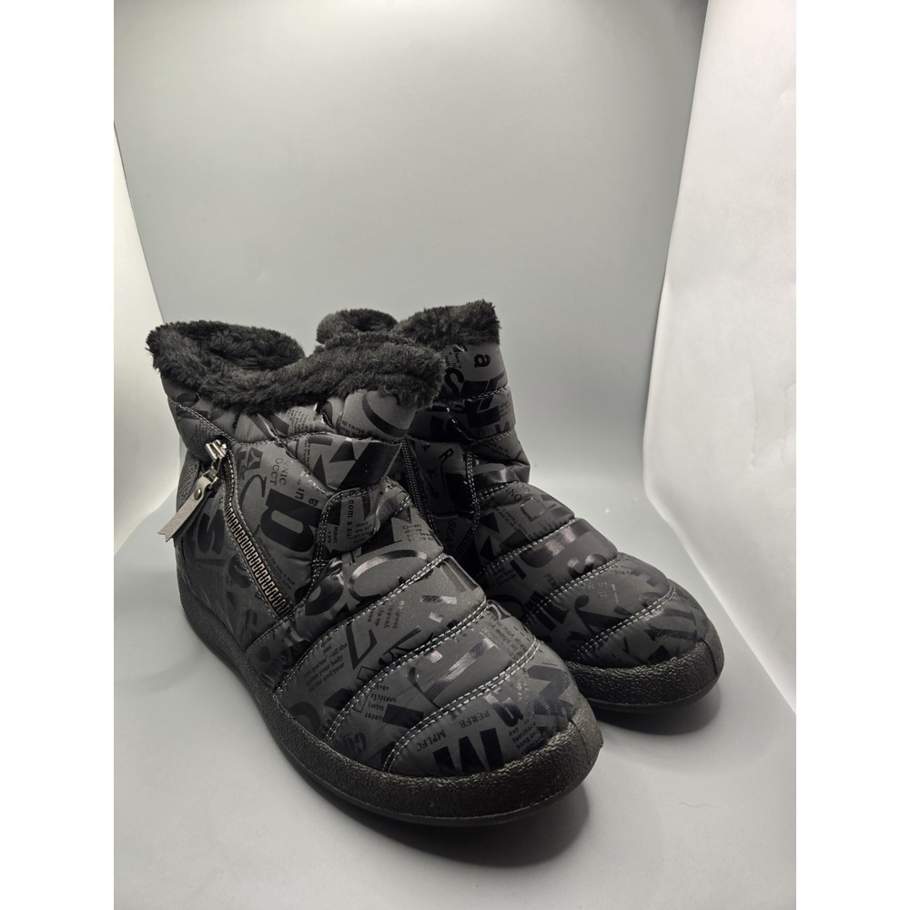 Women's Winter Snow Boots Black Quilted Zip-Up Warm Faux Fur Lined – Size 260...